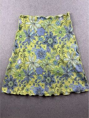 Haystacks Skirt XS Green Blue Floral Tactel Lycra Bias Lettuce Hem Made Michigan